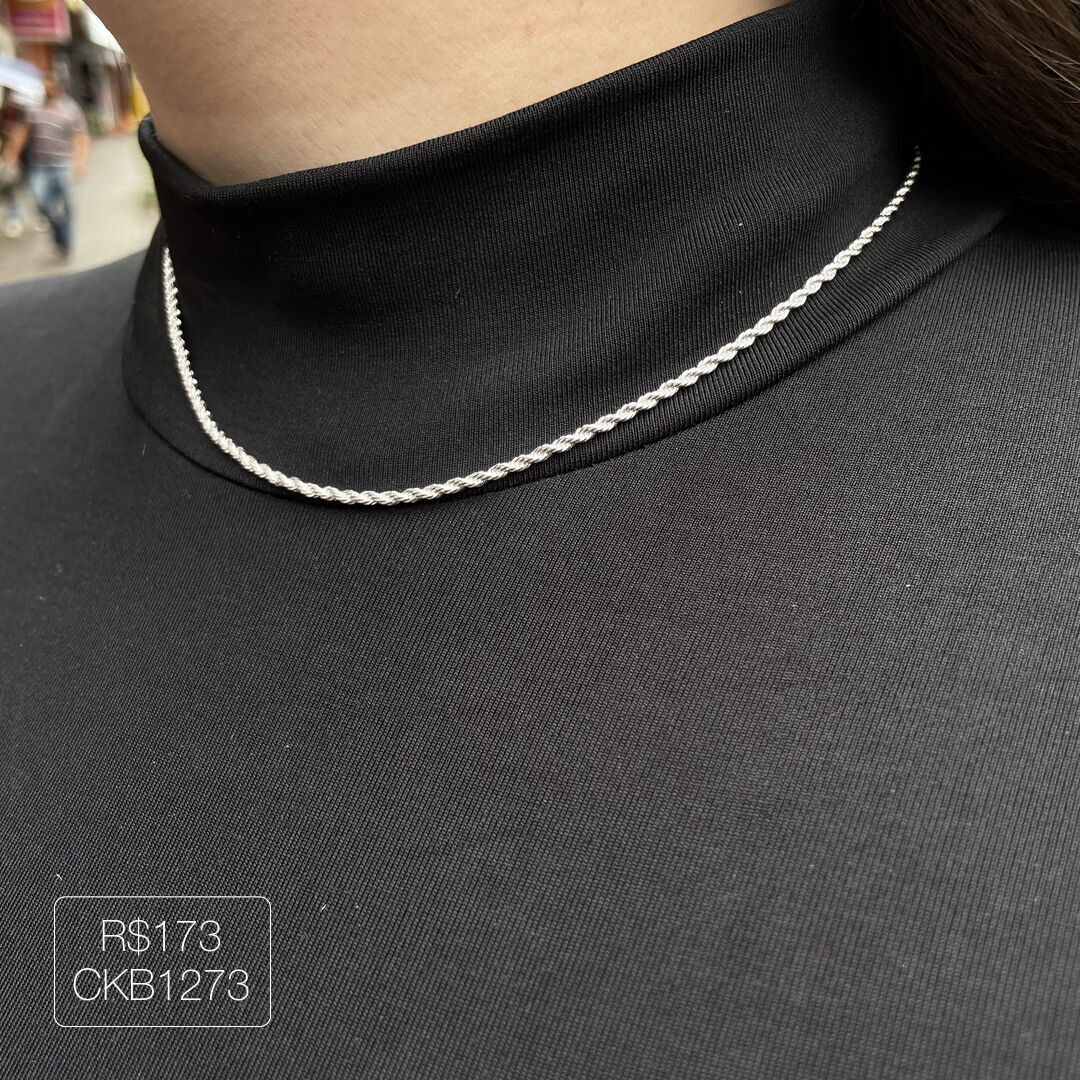 Choker Cordão Baiano 2mm Liso Prateado